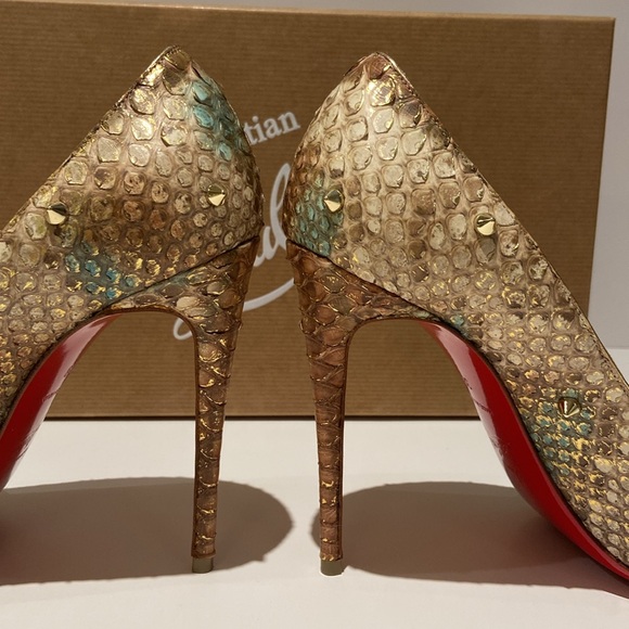 Christian Louboutin Degraspike 100 Python Ecorce in Multi/Light Gold - Picture 8 of 10